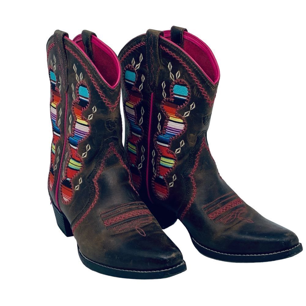 Ariat Embroidered Southwest Blanket Western Cowgirl Boots Brown Leather‎ Size 4